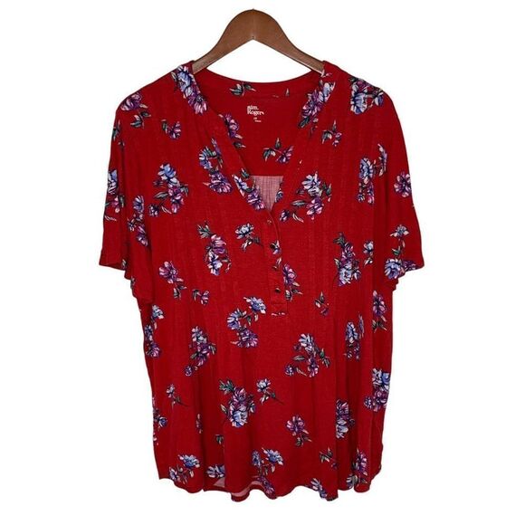 Kim Rogers Tops - Kim Rogers Floral Shirt Top Women 1X Red
